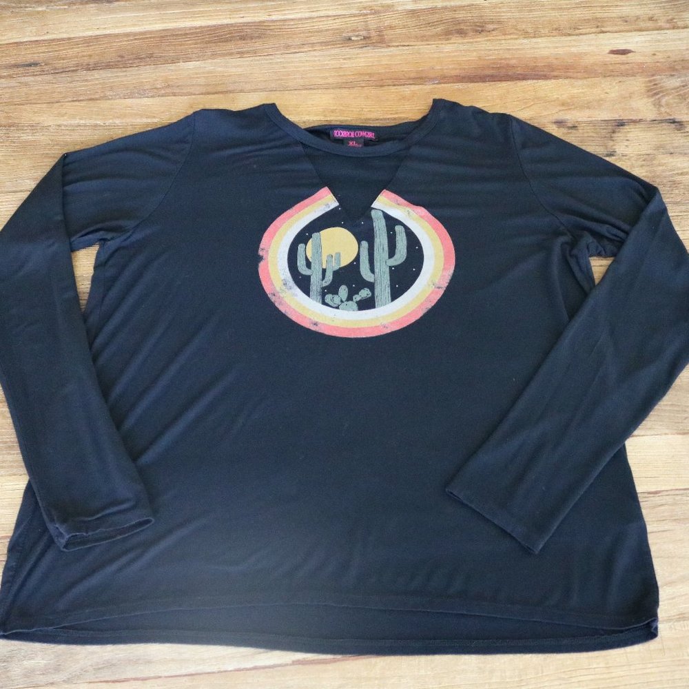 Rock & Roll Cowgirl Black Shirt with Desert Scene